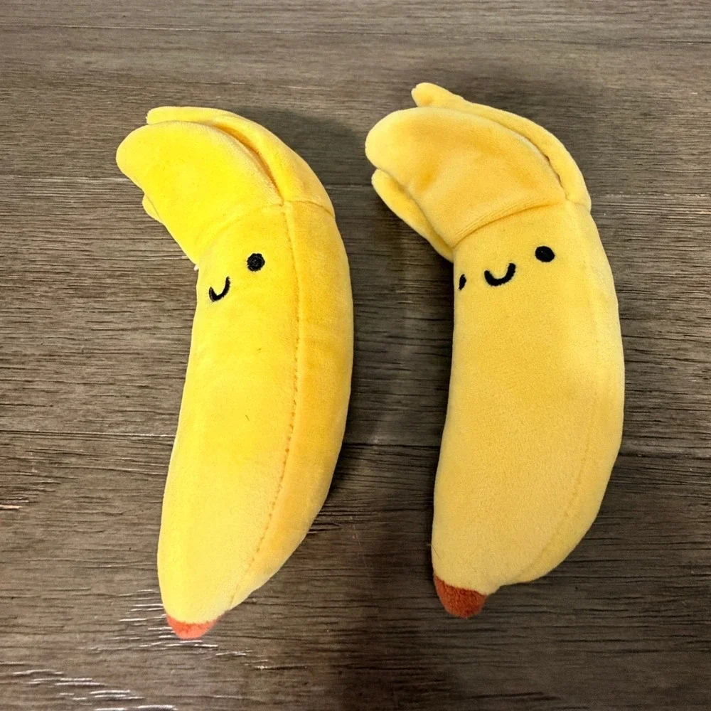 Lot of 2‎ Kawaii Smiling Banana Plush Stuffed Food Toy Yellow Fruit Cute Peeling
